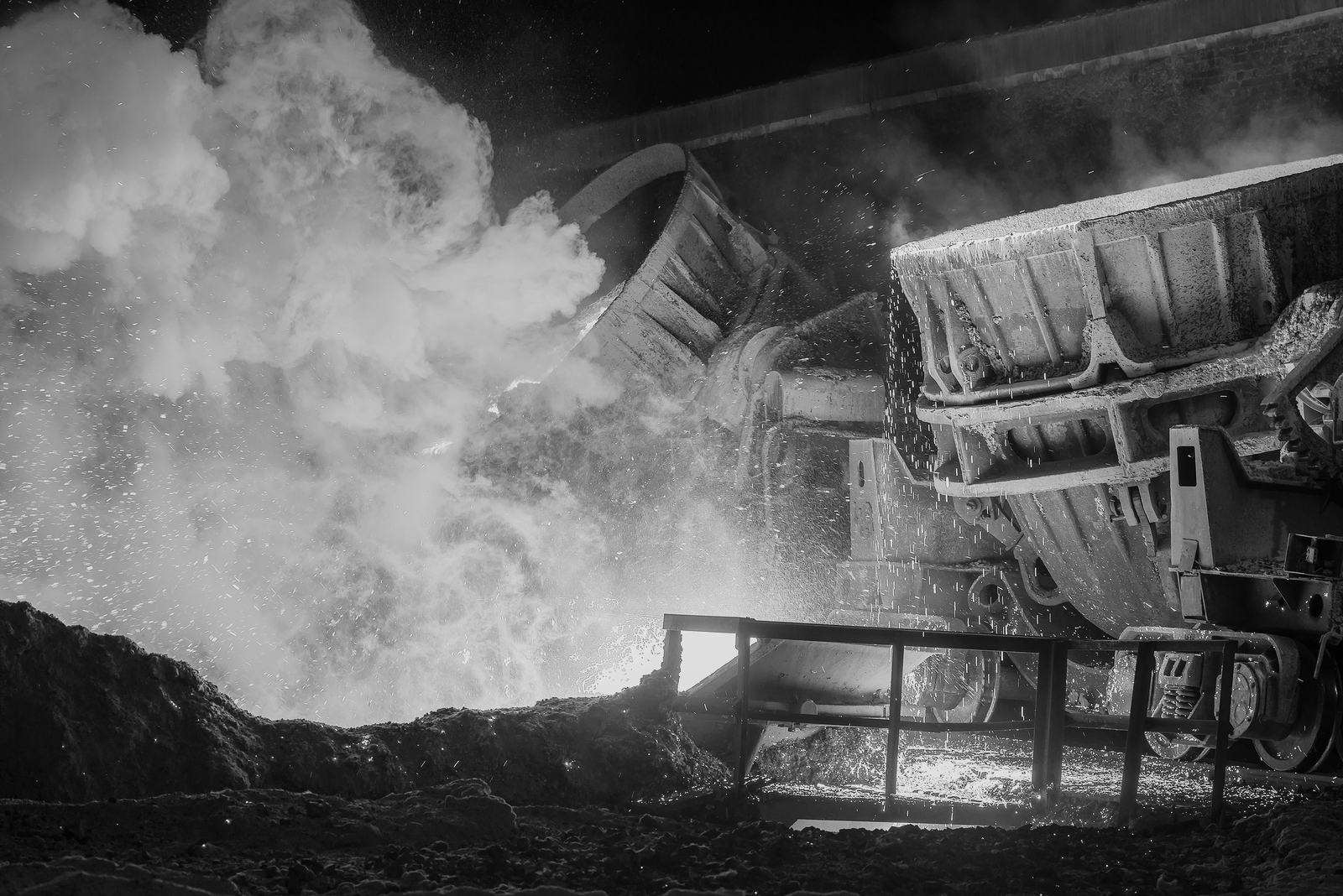 Molten metal being poured in a steel plant